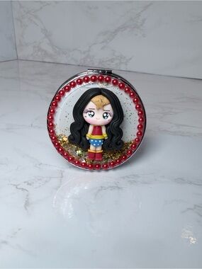 Cute Handmade Wonder Woman-Inspired Compact Mirror